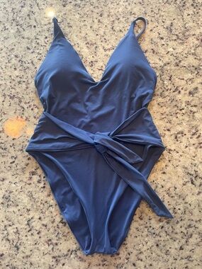 Isabella Rose Navy One-Piece high cut  Swimsuit with Waist Tie fit SZ 8